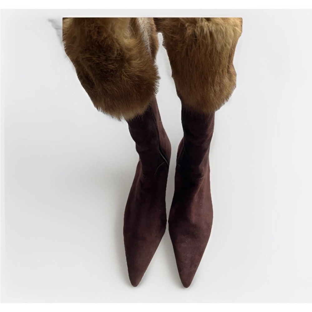 Tommy Hilfiger Brown Suede Ankle Booties W/ Fur Trim - Picture 6 of 8